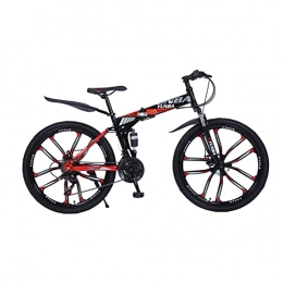 SHANRENSAN vélo VTT 24 / 26" pliable 21 vitesses, VTT avec double amortissement, frein à disque (noir et rouge, 10 rayons, 24")
