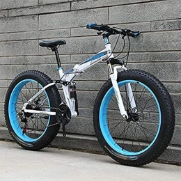 Cacoffay vélo VTT Vélo en Montagne Vélo pour Adulte Vélos Pliants, Fat Bike Suspension Complète avec Gros Pneus Fat Tire Cadre d'acier Au Carbone Vélos, Bleu, 24speed 24inch