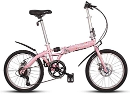 NOLOGO Vélos pliant Vélo Adultes Unisexe Vélos pliants, 20" 6 Vitesse Haute teneur en Carbone en Acier Pliable vélo, Portable léger Double Frein à Disque Pliant City Bike vélos (Color : Pink)