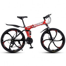 Mrzyzy vélo Vélo de Montagne 21 / 24 / 27 Vitesses Cadre en Acier 26 Pouces Roues à 6 Rayons Double Suspension vélo Pliant Adulte VTT (Color : Red, Size : 21 Speed)