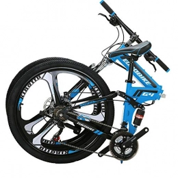 EUROBIKE vélo Vélo de Montagne 26'' Pliant pour Hommes et Femmes, Cadre de 17 Pouces à Suspension complète (Bleu)