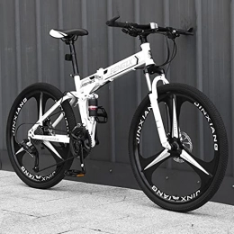 LZHi1 Vélos pliant Vélo de montagne 26 pouces à suspension complète pour hommes, vélo de montagne 30 vitesses à double disque, cadre en acier au carbone, vélo de route pliable avec siège réglable(Color:blanc noir)