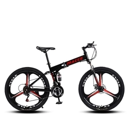 zwayouth vélo Vélo de montagne pliable de 26 pouces, 21 vitesses à suspension complète, VTT pliable adulte / homme / femme, double frein à disque, noir, jaune, blanc et rouge (26, noir)