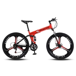 JAMCHE Vélos pliant Vélo de montagne pliable de 26 pouces en acier à haute teneur en carbone avec suspension avant et frein à disque, vélos d'extérieur pour hommes, femmes, adultes et adolescents / rouge / 24 vitesses