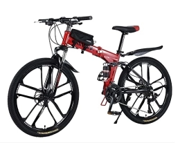 LFNOONE Vélos pliant Vélo de montagne pliable pour adulte - 26" - Double absorption des chocs - Frein à disque avant et arrière - 27 vitesses - Pour vélo en plein air - Rouge
