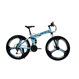 SHANRENSAN Vélos pliant Vélo de montagne pliable tout-terrain VTT avec vitesse variable pour adultes, amortissement des chocs, cadre en acier au carbone (roue à trois lames bleue)