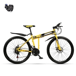 SHANRENSAN Vélos pliant Vélo de montagne pliable, VTT à vitesse variable pour adultes, cadre en acier au carbone, système d'amortissement double (roue à rayons jaunes).