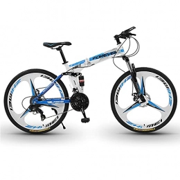LZHi1 Vélos pliant Vélo de montagne pour adultes avec roues de 26 pouces, vélos de trail pliables en acier à haute teneur en carbone avec double suspension, double frein à disque, vélo de montagne pour(Color:blanc bleu)