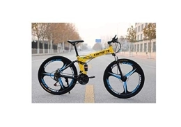 Générique vélo Vélo de montagne pour hommes, 24 pouces, roues à 3 rayons, cadre en acier à haute teneur en carbone, vélo pliant à double suspension 21 / 24 / 27 vitesses, unisexe avec freins à disque, jaune, 2
