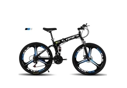 Générique vélo Vélo de montagne pour hommes, 24 pouces, roues à 3 rayons, cadre en acier à haute teneur en carbone, vélo pliant à double suspension 21 / 24 / 27 vitesses, unisexe avec freins à disque, noir, 21