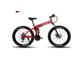 Générique vélo Vélo de montagne pour hommes, 26 pouces, roues à 3 rayons, cadre en acier à haute teneur en carbone, vélo pliant à double suspension 21 / 24 / 27 vitesses, unisexe avec disque, rouge, 27 vitesse
