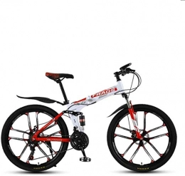 HCMNME Vélos pliant Vélo de montagne, VTT pliante VTT de 26 pouces à double choc absorbant / vélo de montagne variable VTT dix roues de coupe Cadre en alliage avec freins à disque ( Color : White Red , Size : 30 speed )