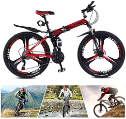 HCMNME vélo Vélo de montagne, VTT, vélo de montagne, vélo pliable 24 / 26 pouces, petit espace de stockage pliant bicyclette confortable, cadre de pliage absorbant les chocs 24 vitesses (couleur: rouge, taille: 26