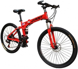 HCMNME vélo Vélo de montagne, Vélo Fitness Vélo Outdoor Fitness Portable Pliant Vélo Vélo Vélo for Adult Hommes et Femmes, Vélo Route, Cadre à double suspension en acier au carbone (Couleur: rouge, taille: 24 vit