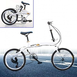DIFU Vélos pliant Vélo pliant 20" Blanc Vélo pliable 7 vitesses Vélo double V Frein Charge maximale : 90 kg