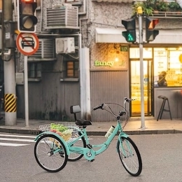Fetcoi vélo Vélo pliant pour adulte de 24 pouces - 7 vitesses - Avec dossier et panier à provisions - Pour adultes et personnes âgées - Vert
