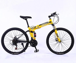 SAFT vélo Vélo vélo Pliable de vélos Adulte 24 / 26 Pouces VTT, Suspension complète Vélo Vélo for Hommes et Dames Fitness Loisirs en Plein air Vélo, 21 / 24 / 27 Vitesse (Color : Yellow, Size : 26inch 24 Speed)