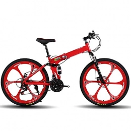 Vélos de montagne pliants de 26 pouces, vélo de montagne à double disque pour hommes et femmes, siège réglable, cadre en acier à haute teneur en carbone, 27 vitesses (bleu, rouge, blanc, gris),Rouge