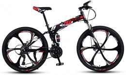 HUAQINEI vélo Vélos de montagne, vélo de montagne pliant de 24 pouces avec double amortisseur de course vélo tout-terrain à vitesse variable avec six roues Cadre en alliage avec freins à disque (couleur: noir rou