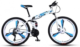 HUAQINEI Vélos pliant Vélos de montagne, vélo de montagne pliant de 24 pouces à double amortisseur de course tout-terrain à vitesse variable vélo à trois roues Cadre en alliage avec freins à disque (couleur: blanc bleu,