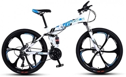 HUAQINEI vélo Vélos de montagne, vélo de montagne pliant de 26 pouces avec double amortisseur de course vélo tout-terrain à vitesse variable six roues Cadre en alliage avec freins à disque (couleur: blanc bleu, t
