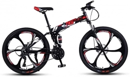 HUAQINEI vélo Vélos de montagne, vélo de montagne pliant de 26 pouces avec double amortisseur de course vélo tout-terrain à vitesse variable six roues Cadre en alliage avec freins à disque (couleur: noir rouge, t