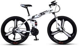 HUAQINEI vélo Vélos de montagne, vélo de montagne pliant de 26 pouces à double amortisseur de course tout-terrain à vitesse variable vélo à trois roues Cadre en alliage avec freins à disque (couleur: blanc noir,