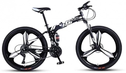 HUAQINEI vélo Vélos de montagne, vélo de montagne pliant de 26 pouces à double amortisseur de course tout-terrain à vitesse variable vélo à trois roues Cadre en alliage avec freins à disque (couleur: noir et blan