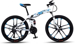 HUAQINEI Vélos pliant Vélos de montagne, vélo de montagne pliant de 26 pouces à double amortisseur de course vélo tout-terrain à vitesse variable dix roues Cadre en alliage avec freins à disque (couleur: blanc bleu, tail