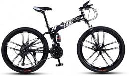 HUAQINEI vélo Vélos de montagne, vélo de montagne pliant de 26 pouces à double amortisseur de course vélo tout-terrain à vitesse variable dix roues Cadre en alliage avec freins à disque (couleur: noir et blanc, t
