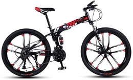 HUAQINEI Vélos pliant Vélos de montagne, vélo de montagne pliant de 26 pouces à double amortisseur de course vélo tout-terrain à vitesse variable dix roues Cadre en alliage avec freins à disque (couleur: noir rouge, tail