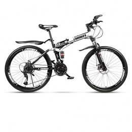 Mountain Bike vélo Vélos pliants pour adultes, VTT pliant à double frein à disque en acier à haute teneur en carbone, vélo pliable à double suspension, vélo de banlieue portable-noir et blanc_21 vitesse-26 pouces