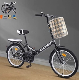 DYM vélo Vélos pour Dames Vélos pliants Vélo 20' Outil de Nettoyage à 6 Vitesses 9pcs Vélo de Ville Confortable avec Panier + étagère vélo léger Portable Unisexe(Color:Black, Size:20''6 Speed)
