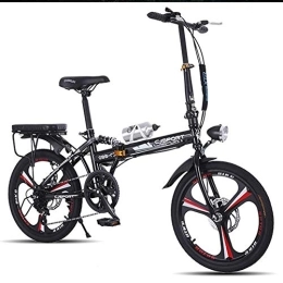 WJJ Vélos pliant WJJ Velo Enfant Ville légère en acier au carbone vélo pliant, 20 pouces hommes et les femmes double frein à disque amortisseur à vitesse variable vélo (Color : Black)