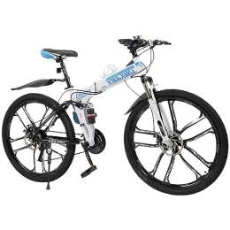 WOQLIBE Vélos pliant WOQLIBE VTT pliable 26 pouces 21 vitesses, vélo adulte avec double cadre d'absorption des chocs - vélos à freins à disque, parfait pour hommes et femmes, blanc