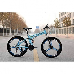 XER vélo XER Bicicleta de montaña Unisex, Bicicleta plegable de Doble suspensión de 27 velocidades, Con ruedas de 24 pulgadas de 3 radios y Doble Freno de Disco, Para Hombres y Mujeres, Blue, 21speed