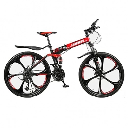 Zfeng vélo Zfeng extérieur pliant vélo de montagne vélo vélo épaissie cadre de pliage en acier portable hydraulique double amortisseur hors route vélo de vitesse variable-Noir rouge_D-24 pouces