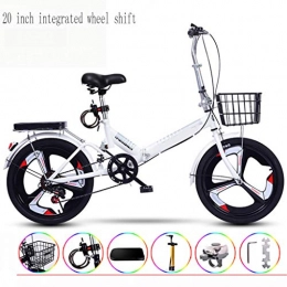 Zhangxiaowei vélo Zhangxiaowei 20 Pouces Intégré Déplacement Roue Ultraléger Portable Pliant Vélo pour Adultes avec Auto Installation, Blanc