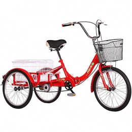ZNND vélos couchés Pliant Tricycle pour Adultes Aînés Vélo Cargo 3 Roues 1 Vitesse Trike avec Grand Panier À Provisions Avant Arrière Pédale d'exercice pour Hommes Vélo Femme (Color : Red)