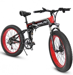 Shengmilo vélo 1000W Electric Bike Mountain Ebike 21 Vitesses 26 Pouces Fat Tire Vélo De Route Plage / Neige Vélo avec Freins À Disques Hydrauliques et Suspension Fourche (MX01 Rouge)