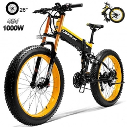T vélo 1000W Vlo lectrique 14.5AH / 48V Batterie Au Lithium 27 Vitesses Fat Tire Montagne lectrique Pliant E-Bike Hommes 26x4.0 Pouces Sport VTT Yellow