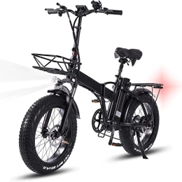 HFRYPShop vélo 20 Pouces Vélos Électriques Pliant Ebike, 4.0 Fat Tire Ebikes All Terrain Bikes, 750 48V 15AH Batterie au Lithium, avec Shimano 7 Vitesses Facile À Plier, avec Panier Avant, Clignotant