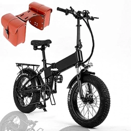 HFRYPShop Vélos électriques 2021 Vélo électrique Pliable 20", E-Bike avec Double Suspension, Amovible Batterie au Lithium 48V 15Ah avec feu Stop, Ebike Tout-Terrain, + Bag
