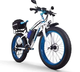 cysum vélo 26 Pouces vélo de Montagne électrique 48v 17AH Batterie au Lithium Shimano 21 Vitesses Gros Pneu Ebikes vélos électriques (Blue Plus)