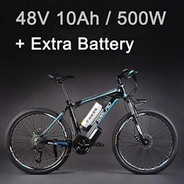 SMLRO Vélos électriques 26 "vlo lectrique d'alliage d'aluminium de batterie au lithium 48V 500W, vlo lectrique de 27 vitesses, VTT / vlo de montagne, adoptent des freins disque d'huile (10Ah Noir Bleu Plus la batterie)