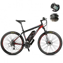 PXQ Vélos électriques 27 vitesses vélo hors route 26 / 27, 5 pouces vélo de montagne électrique avec 18650 48V 10A batterie au lithium et LCD 5 vitesses Smart Meter, double disque freins et amortisseur E-Bike, Red, 27.5Inch