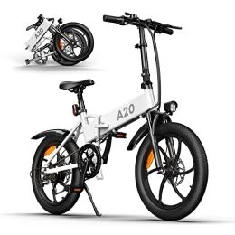 ADO vélo ADO Vélo Electrique Pliable pour Adulte, 20”Pneus VTT Électrique d'assistance à la pédale, Écran LCD et LED Luci, Batterie 10.4Ah, Vitesse 25 km / h, Motor de 250W, E-Bike pour Ville / Plage / Neige Blanc
