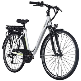 Adore Vélos électriques Adore Vélo électrique Pedelec Versailles en aluminium-28-Blanc / vert-250 W-Li-ION 36 V / 10, 4 Ah-7 Vitesses Femme, Blanc / Vert, 48 cm