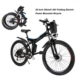 AIMADO Vélos électriques Aimado Vélo électrique pliable, e-bike MTB 250 W, 25 km / h, Shimano 12 vitesse, en aluminium, batterie en lithium 36 V et 8 A, grandes roues de 26", avec lumière avant LED, Noir