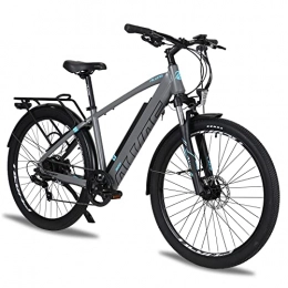AKEZ Vélos électriques AKEZ Ebike Vélo électrique VTT 27, 5" E Bike avec batterie au lithium 36 V 12, 5 Ah suspension complète VTT pour homme et femme avec moteur Bafang et transmission Shimano 7 vitesses (Gray)